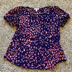 Ann Taylor Navy and Pink Patterned Blouse